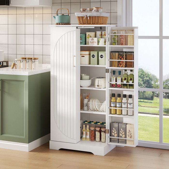 Buffet haut 60x35x128 cm avec éclairage LED à capteur Buffet de cuisine avec étagères réglables et 2 porte Buffet salon en blanc