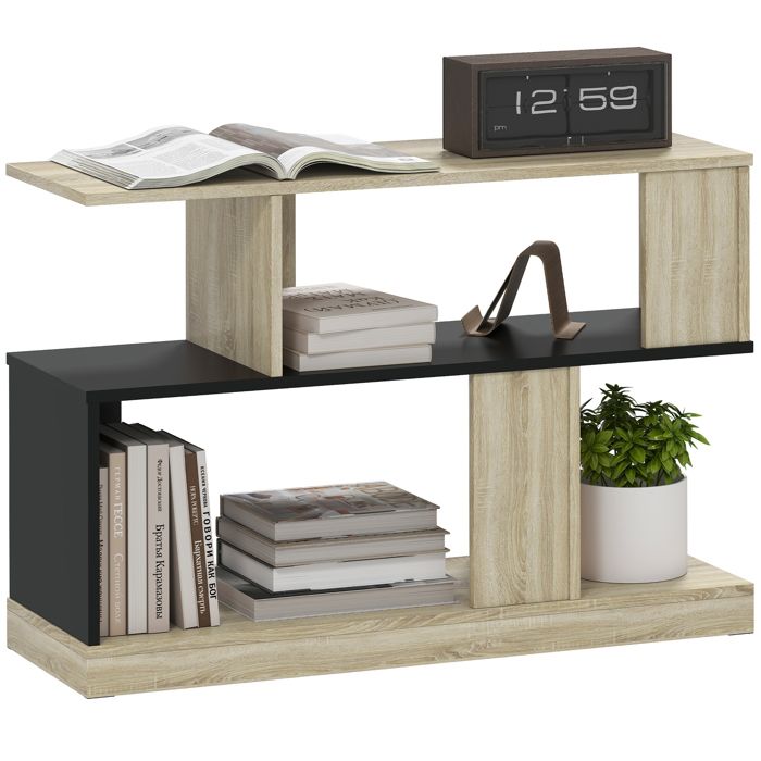 Table dappoint - HOMCOM - en forme S - à 3 niveaux avec étagères de rangement - 90 x 30 x 61 cm - effet bois naturel noir