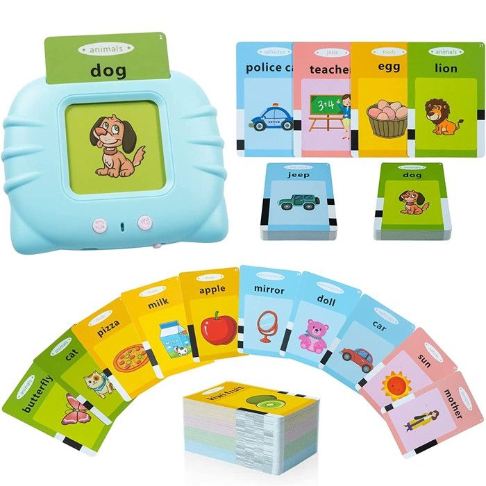 Cartes Flash Parlantes Bilingual (Français et Anglais), Flash Jouets éducatifs pour Enfants de 2 à 6 Ans, Cartes éducatives Enfants pour écouter et Apprendre 224 Mots (Bleu