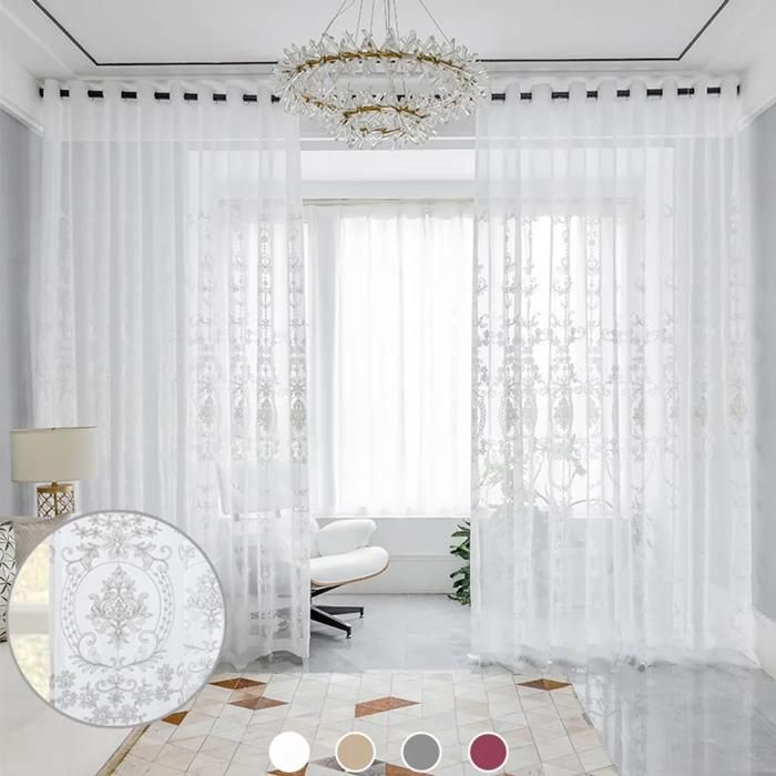 Lot de 2 rideaux œillets semi-transparents broderie tulle aspect lin fleurs salon chambre restaurant L140 x H245 cm ODIPIE