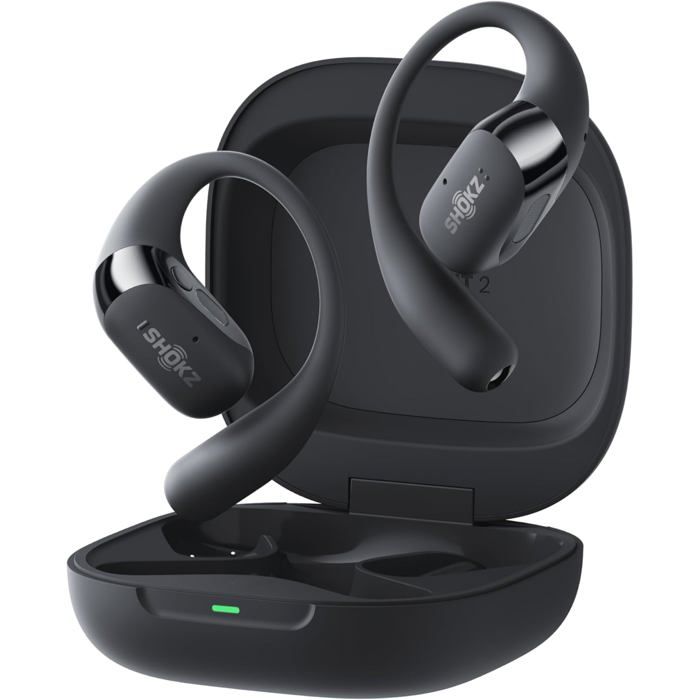 SHOKZ OpenFit 2+ Casque à oreilles libres Dolby Audio — 48h IP55 Recharge sans fil Noir