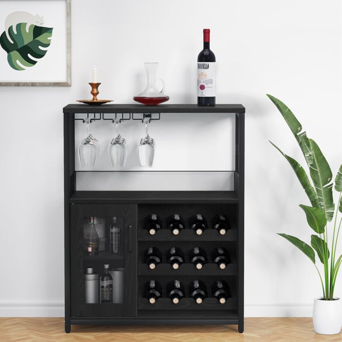 Meuble bar industriel avec rangements amovibles buffet/vaisselier rétro avec portes grillagées 69×35×92cm noir