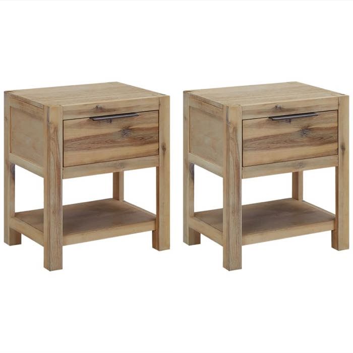 Table de chevet en bois massif - VIDAXL - Jeu de 2 - 40x30x48 cm - Brun - Tiroir inclus - Bois dacacia