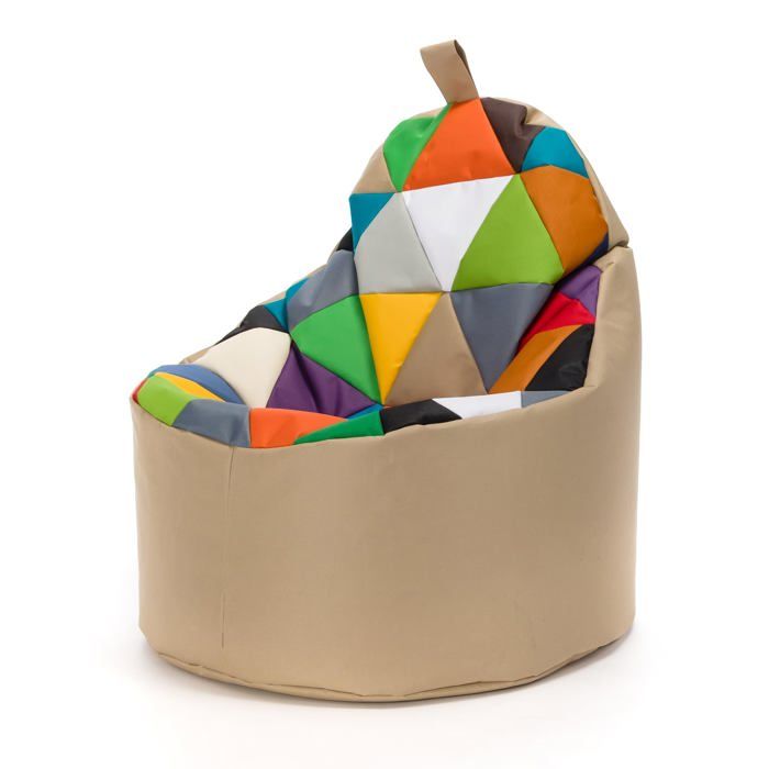 Pouf Fauteuil Patchwork Poire Extérieur Relax Tissu Imperméable Chambre Enfant Confort Mix/Cappuccino 70x70x75cm