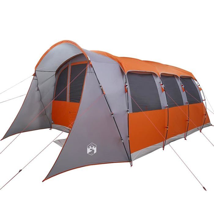Tente familiale de camping - vidaXL - 576x325x213 cm - Gris et Orange - Polyester - Résistant à leau - Résistant aux UV