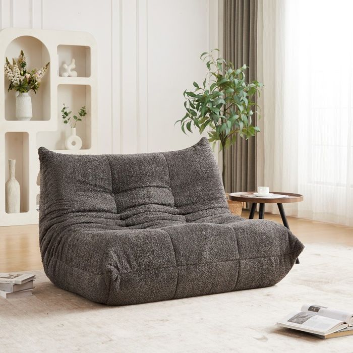 Canapé de Sol 2 Places Chauffeuse Ergonomique Double Mousse Haute Densité Salon et Chambre Max 300kg en Chenille Gris Foncé