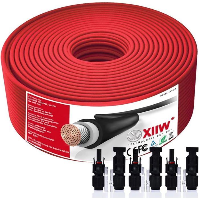 Câble Solaire AUPROTEC 5m 6mm² Rouge – H1Z2Z2-K, Résistant UV, -40°C à +120°C, Pour Photovoltaïque !
