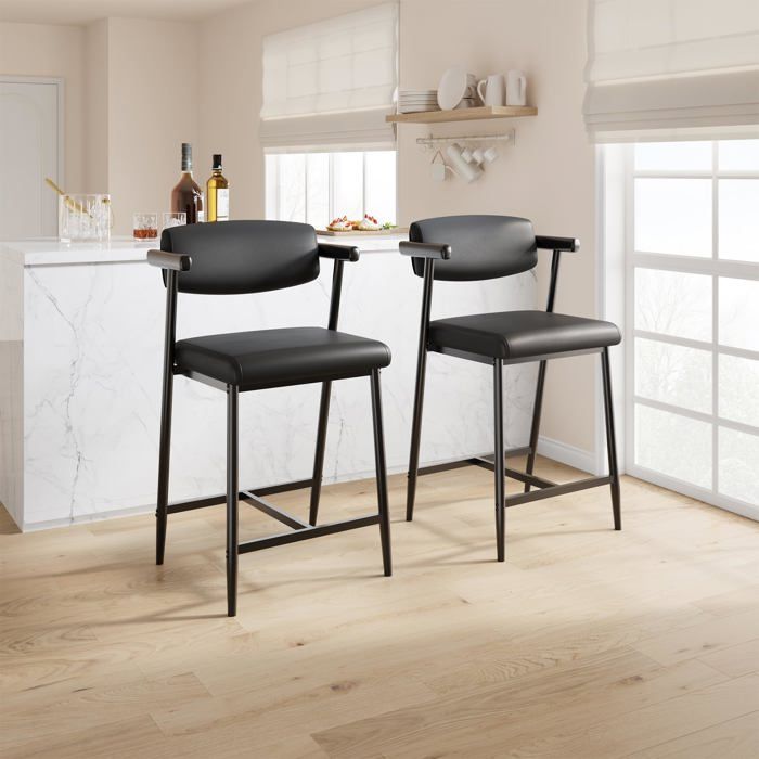 Chaise de bar en similicuir - LUNSY - Assise large et rembourrée - 47 cm de large - 41 cm de profondeur