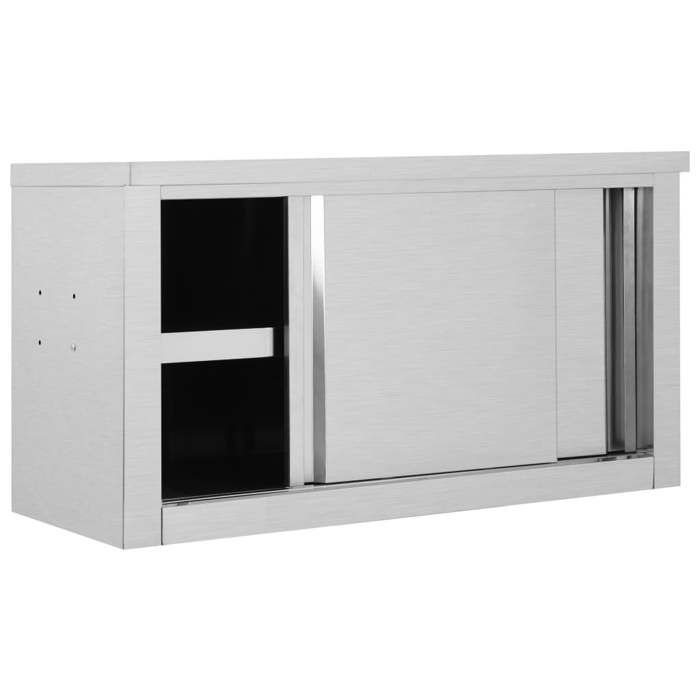 （Haute qualité）Gris Armoire de cuisine avec portes coulissantes 90x40x50cm InoxPoids 16 Kg_915926