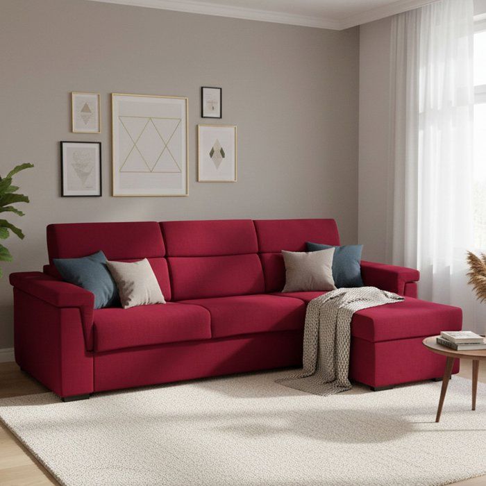 Canapé-lit avec méridienne Esca Dmora tissu rouge 285x160 cm Canapé-lit avec méridienne Esca Dmora tissu rouge 285x160 cm