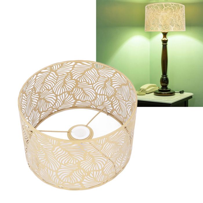 Abat-jour métal ajouré – Nosheir – Motif feuille – doré 25 cm – salon ou chambre
