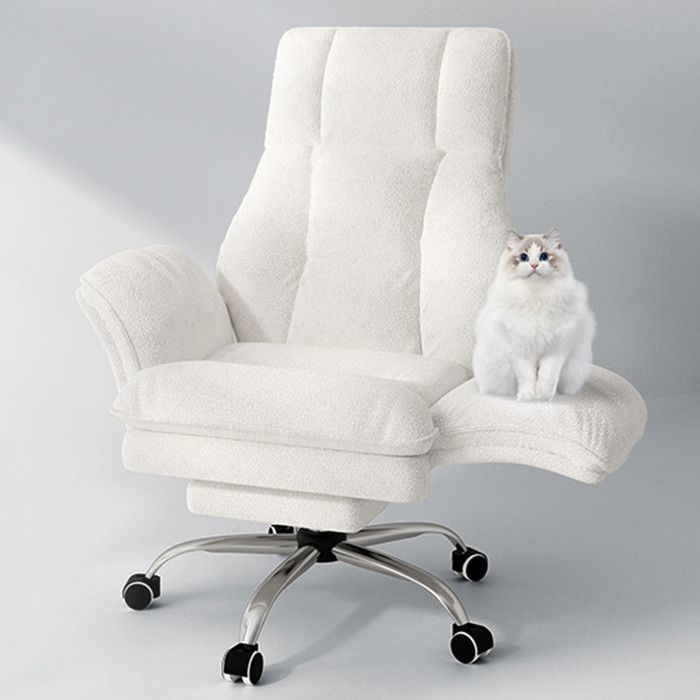Chaise de gaming ergonomique pivotanteChaise de bureau dossier haute inclinable à 135° accoudoirs rabattables-tissu teddy Beige