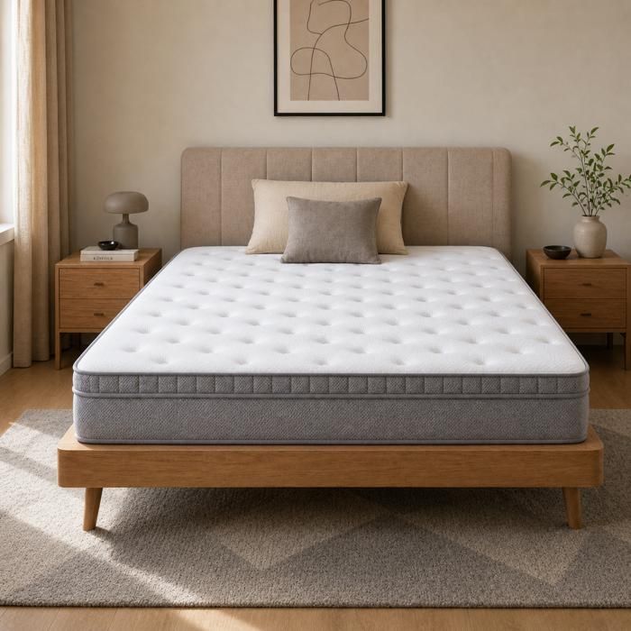 Matelas 90x200 cm hauteur 25cm mousse confort ressorts ensachés 7 zones ergonomique certifié OEKO-TEX®