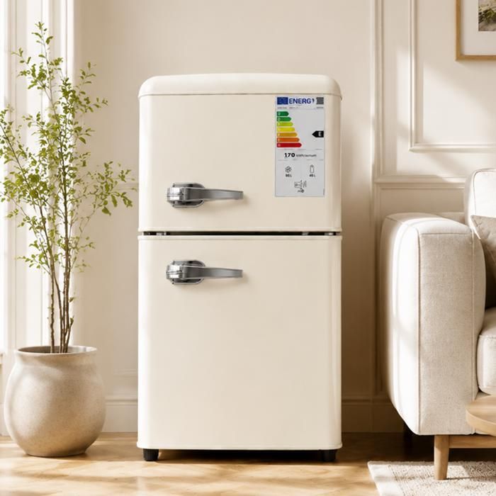 Réfrigérateur 2 Portes 86 L avec Congélateur et R600a - Frigo Silencieux 45 dB - Thermostat de 7 Niveaux- Gain de place -Blanc