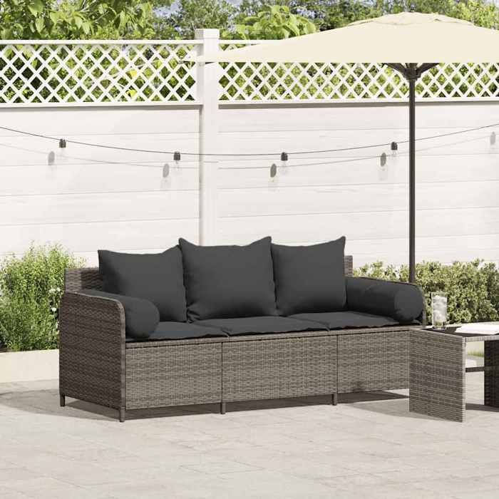 Gris Sofa dextérieur/balcon - JILLES® Canapé de jardin - avec coussins 3 places - gris - résine tressée MEU5048278618359