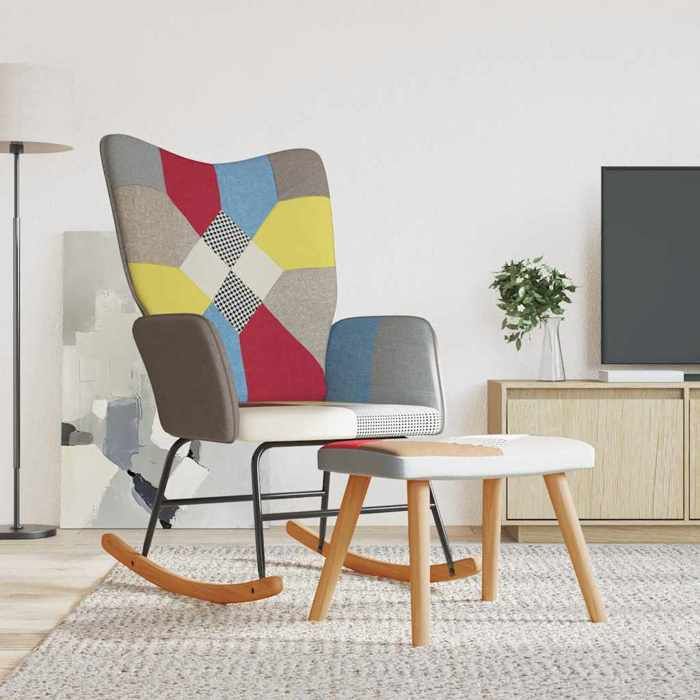 Chaise intérieure moderne vidaXL Fauteuil à bascule avec tabouret Patchwork Tissu(4433）