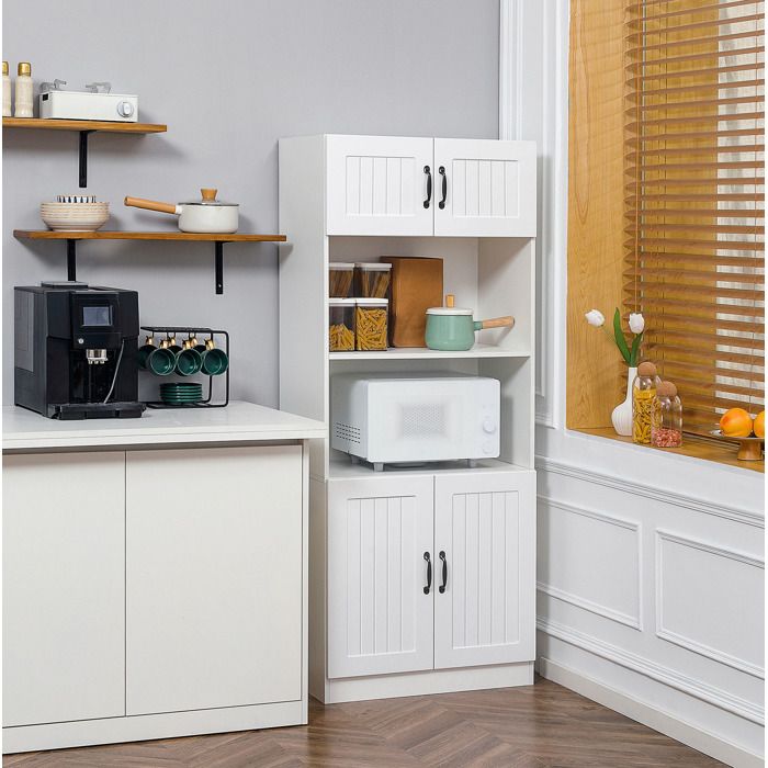 Buffet de cuisine blanc en MDF avec 4 portes espace micro-ondes et étagères réglables