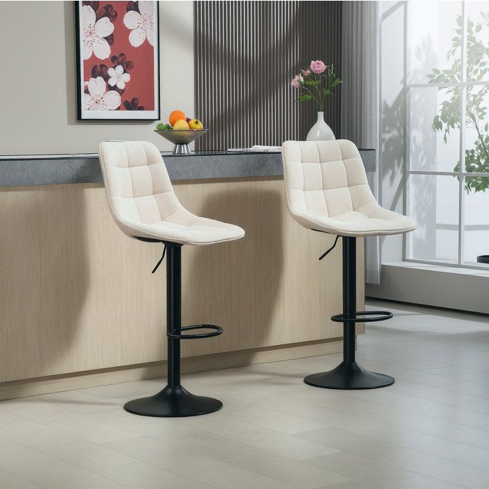 Lot de 2 tabourets de bar beige réglables en hauteur dossier pivotants 360° structure métal