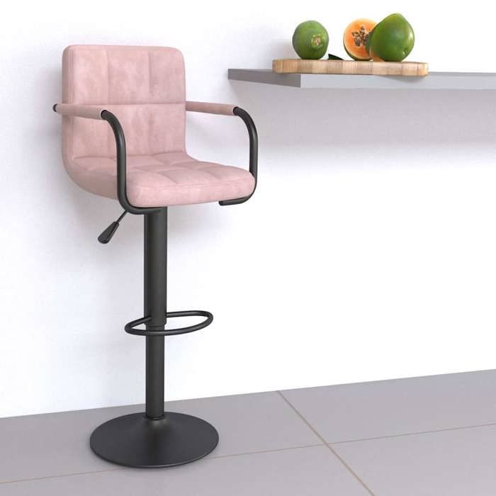 RemiseTabouret de Bar Rose 48x47x90-111 cm en métal et velours avec hauteur réglable et pivotant pour Cuisine uxi32zqca45n