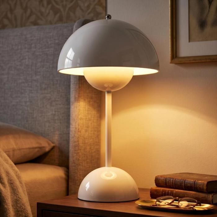 Diday Lampe de Table Moderne Intérieur Style Scandinave Lampe de Bureau Conception Bractées de fleurs en Metal Blanc Rechargeable