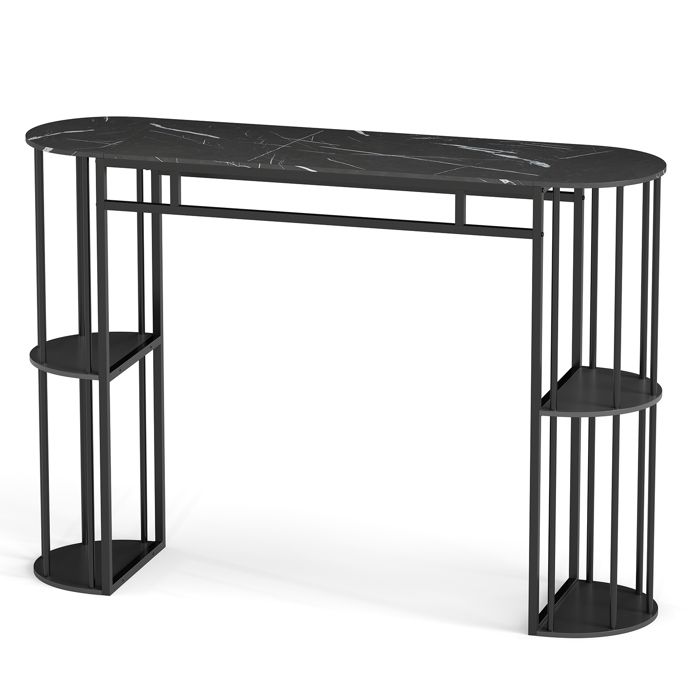 Table de Bar Haute GIANTEX 4 Étagères de Rangement Mange-debout Effet Marbre Table Haute de Cuisine Étroite 150x40x105 cm Noir