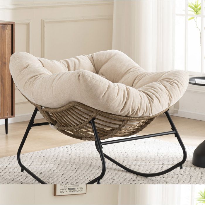 Fauteuil à bascule rocking chair chenille beige structure métal style contemporain intérieur extérieur TYNQER