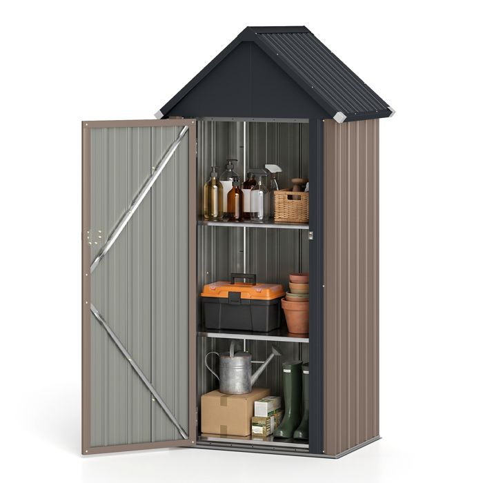 Abri de Jardin Extérieur 85x65 5x176cm COSTWAY-3 Étagères Réglables Amovibles-Toit Incliné-Porte Verrouillable-Gants-Outils-Marron Abri de Jardin Extérieur 85x65 5x176cm COSTWAY-3 Étagères Réglables Amovibles-Toit Incliné-Porte Verrouillable-Gants-Outils-Marron