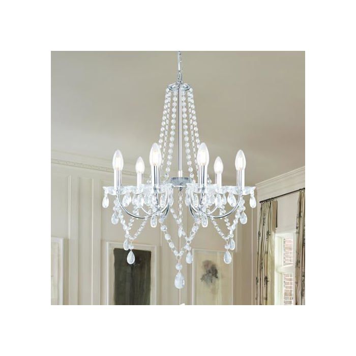 Lustre - GENERIQUE - Moderne Cristal 6 lampes - Chrome - Hauteur réglable - E14 dimmable