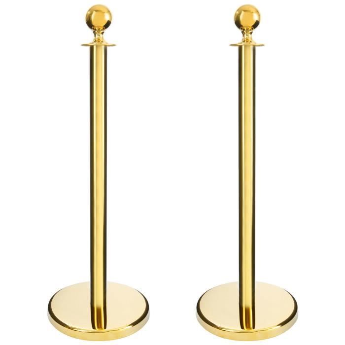 AREBOS 2x Barrière Poste de Partition Contrôle des Foules,Barrières de Sécurité en Acier Inoxydable Poteau de Guidage l'Or