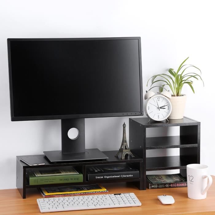 Support D Ecran D Ordinateur De Bureau En Bois 3 Couche Organisateur De Rangement Noyer Noir Achat Vente Support D Ecran Ordinateur 1 Cdiscount