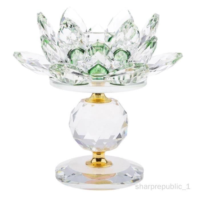 Portebougie En Verre Cristal Bougeoir Candle Holder Motif Lotus