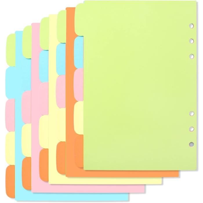 25 feuilles A5 Intercalaires ColorésFeuille de Papier pour Séparateurs  A5Séparateurs Registre avec 6 Trous pour Planificateur [134] - Cdiscount  Beaux-Arts et Loisirs créatifs