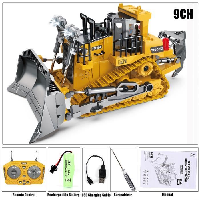 Bulldozer Radiocommandé CLC 1:16 - Jaune - Avec LED Et Batterie - Neuf