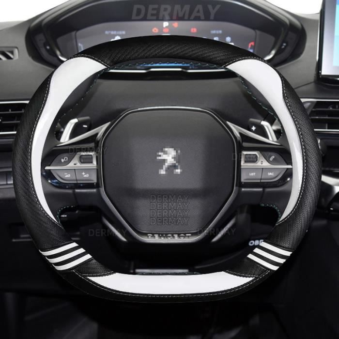 BLANC - Pour Peugeot 208 e208 2020 2021 2022 housse de volant de voiture mignon en fibre de carbone PU cuir f