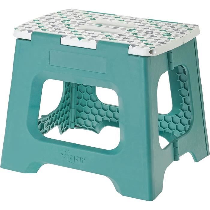 Tabouret Pliant KOTARBAU - 20x20x30 Cm, Plastique Robuste, Antidérapant, Pour Salle De Bain, Cuisine, Atelier - Bleu Et Gris