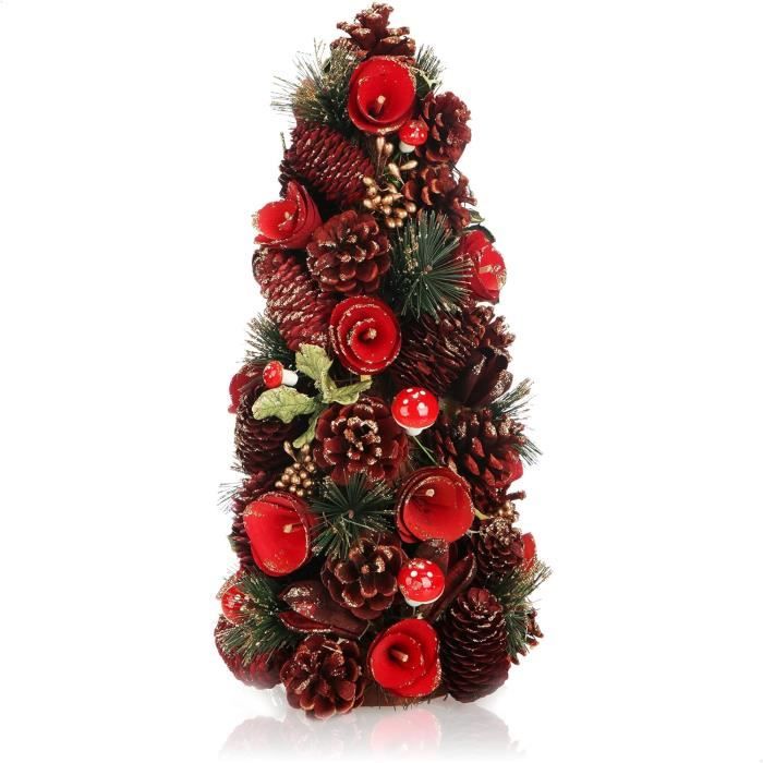 Arbre Décoratif Artificiel 35 Cm - Branches Vertes Et Baies Rouges - Décoration Table, Avent, Noël - Réutilisable