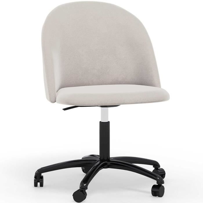 chaise de bureau rembourrée - velours - bennett beige - ergonomique - style scandinave - roues