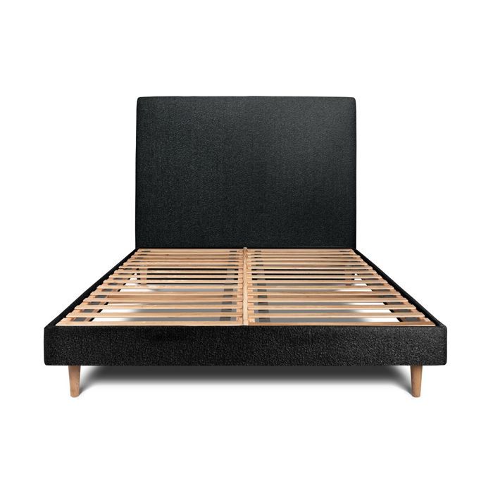 Lit 140x200 cm - SOMMEIL DE PLOMB - Tapissier bouclette H29cm - Sommier kit - Tête rembourrée 120cm - Noir