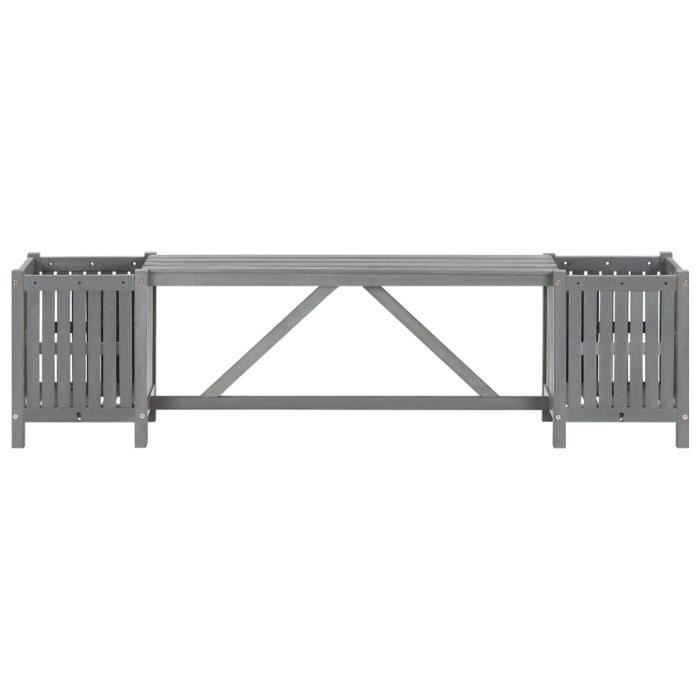 Banc de jardin en bois dacacia gris avec 2 jardinières - Maison - 150 cm