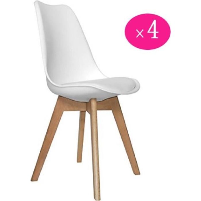 lot de 4 chaises de salle à manger sans accoudoirs design scandinave - rembourrées - blanc - bois massif