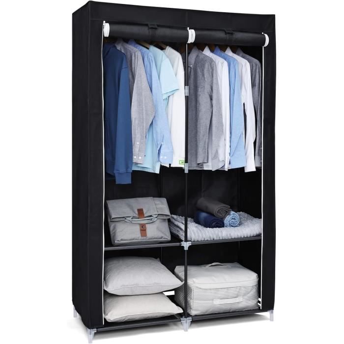 Armoire En Toile Portable Pliable - Avec étagères Et Barre De Suspension, Parfaite Pour Ranger Vêtements Et Affaires !
