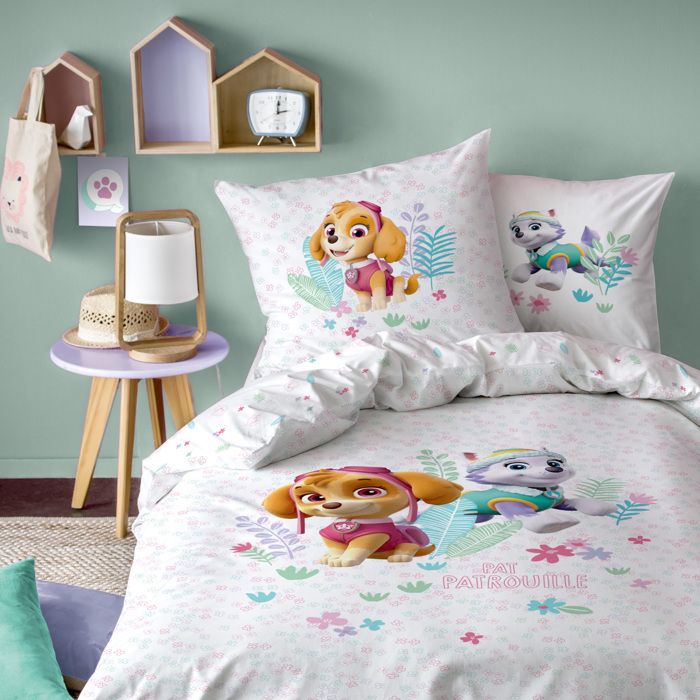 Pat Patrouille Happy Parure De Lit Enfant 1 Place 100% Coton Oeko-TEX - Housse 140x200 + Taie 63x63