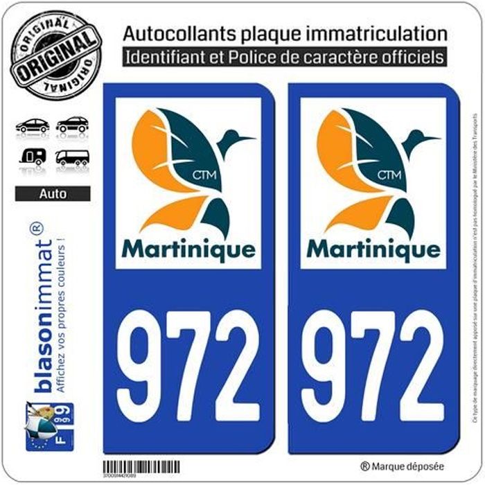 2 Stickers autocollant plaque immatriculation Tourisme 978 Saint Martin