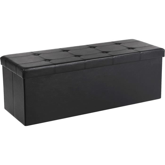 Banc Coffre de Rangement Pouf Pliable - Noir - 3 Personnes - Tissu