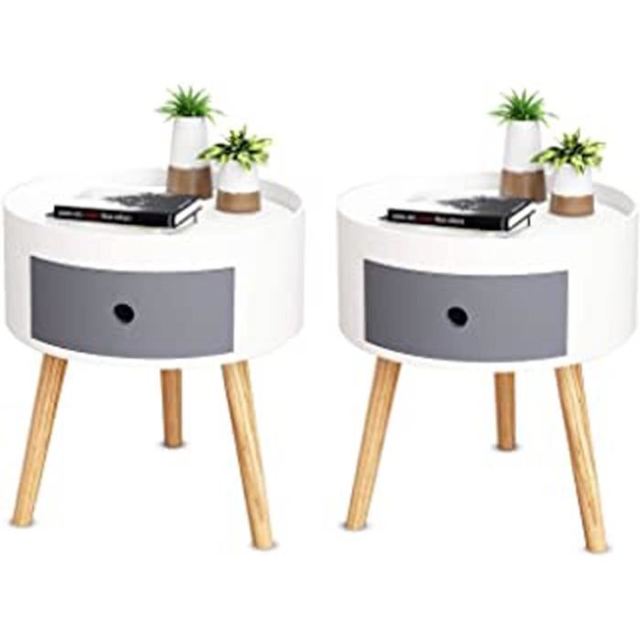 Joolihome Tables De Chevet Lot De 2 Table Basse Ronde En Bois Blanc Avec Tiroir Pour La Maison Bureau Chambre A Coucher Cdiscount Maison