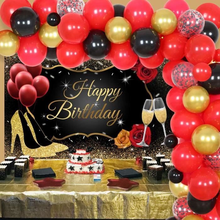 Decorations D Anniversaire Pour Femme Rouge Noir Et Dore Kit D Arche De Ballons Pour 30 40 50 60 Ans 104 Cdiscount Maison