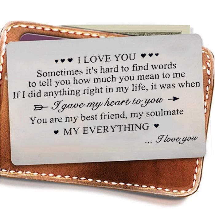 Carte Amour Personnalisée Acier Inoxydable Gravée - Never Forget I Love You - Cadeau Romance Anniversaire Saint-Valentin Carte Portefeuille
