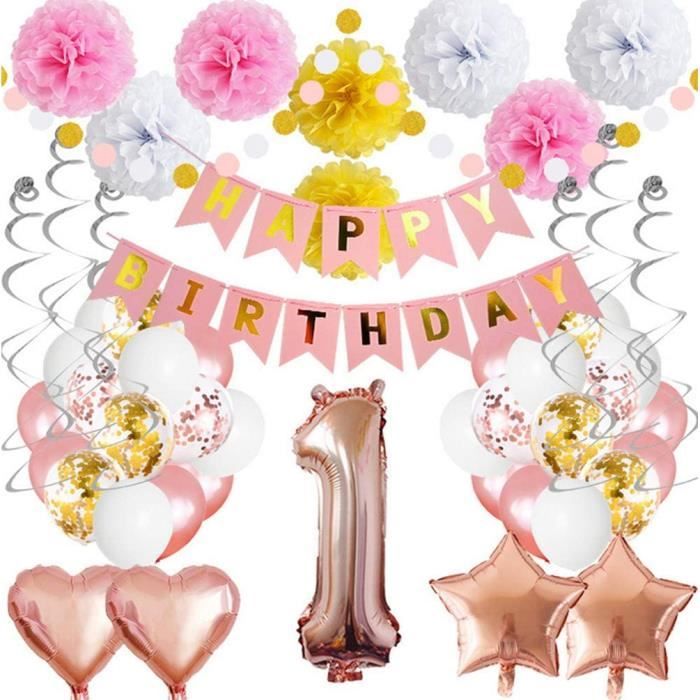 Freesom Kit Decoration Anniversaire Fille 1 An Princesse Rose Gold Coeur Animaux Ballon Chiffre Helium Banniere Joyeux An347 Cdiscount Maison