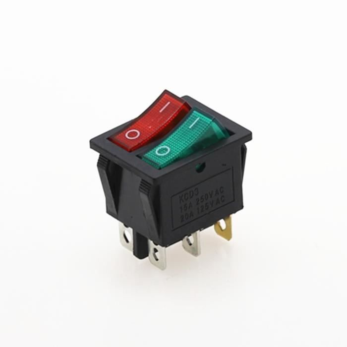 Interrupteur Basculant Double KCD8 – SPST 6 Broches, Rouge/vert, Marche/arrêt