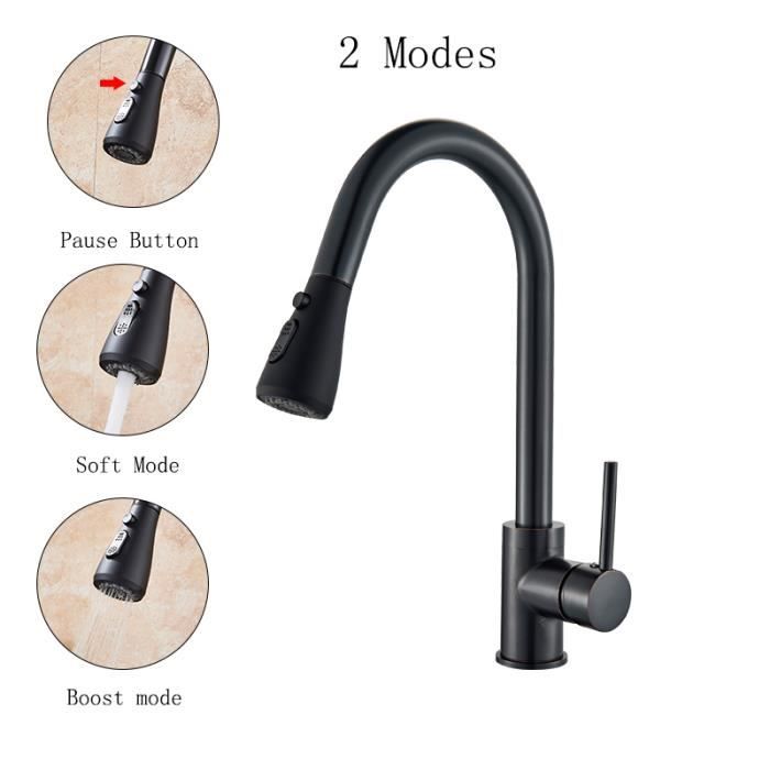 Robinet De Cuisine Noir Et Or Avec Pulvérisateur - Design Moderne Et Haute Arche
